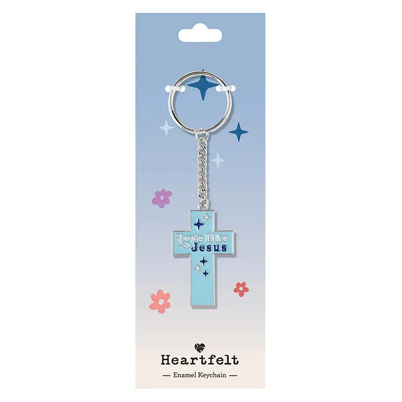 Keyring Cross love like Jesus Blue