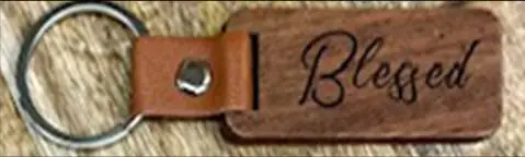 Keyring Wood/Leather Blessed